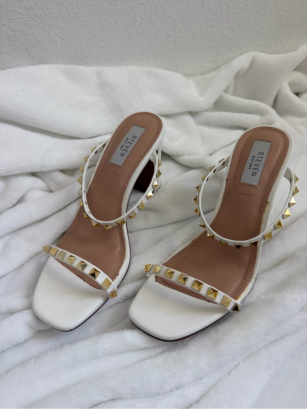 Steven New York  White Studded Double-Strap Heeled Sandals